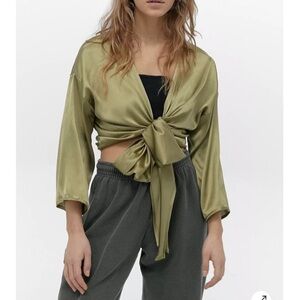 Urban Outfitters Olive Tie-Front Blouse